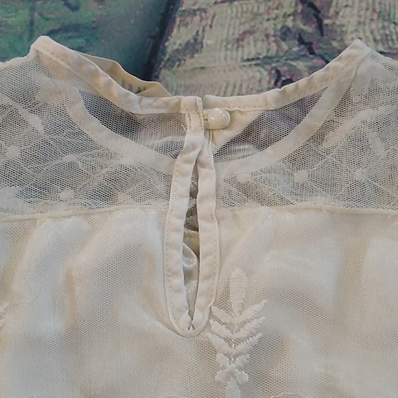 Ivory Embroidered Mesh Long Sleeved Blouse - Picture 6 of 7